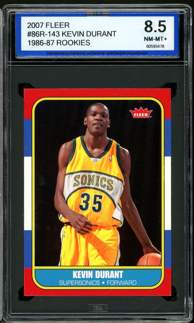 Kevin Durant Rookie Card 2007-08 Fleer 1986-87 Rookies #86R-143 ISA 8.5 NM-MT+ Image 1