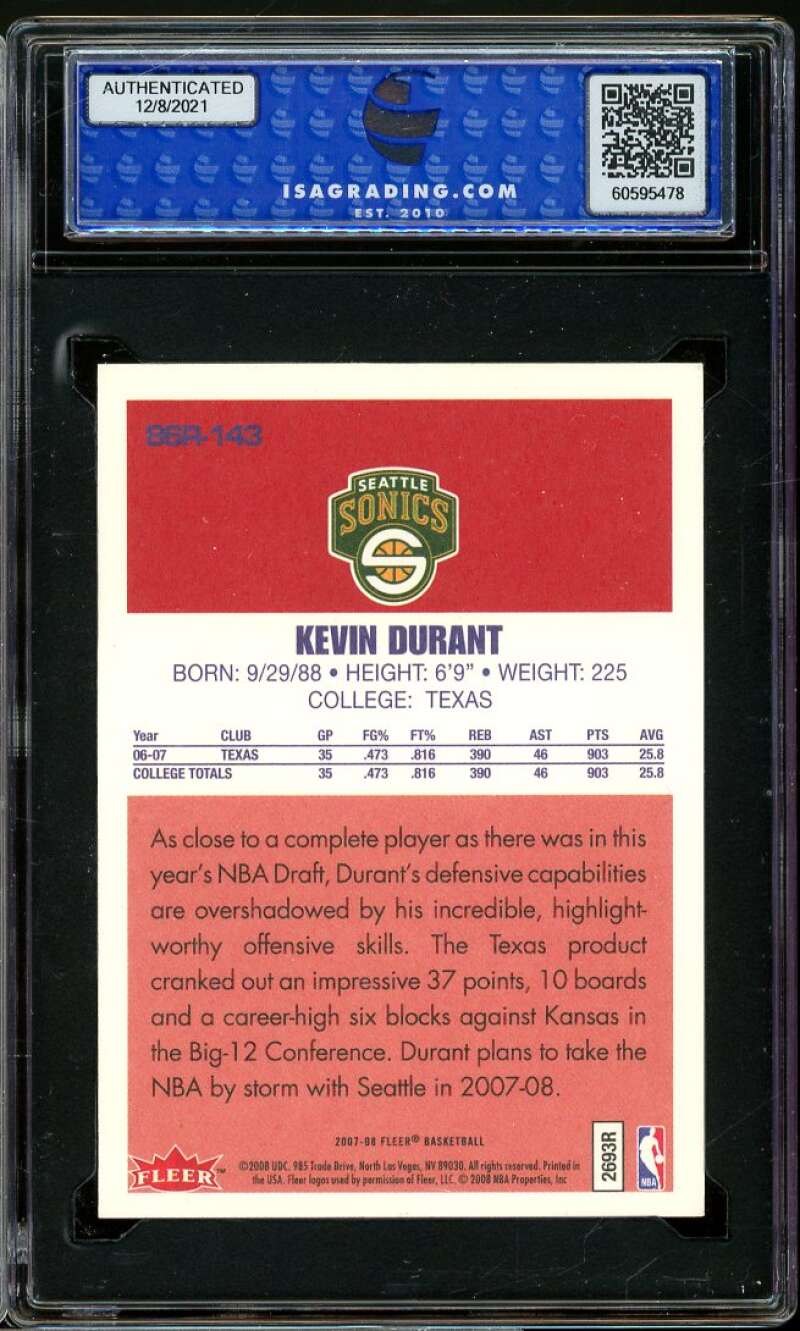 Kevin Durant Rookie Card 2007-08 Fleer 1986-87 Rookies #86R-143 ISA 8.5 NM-MT+ Image 2