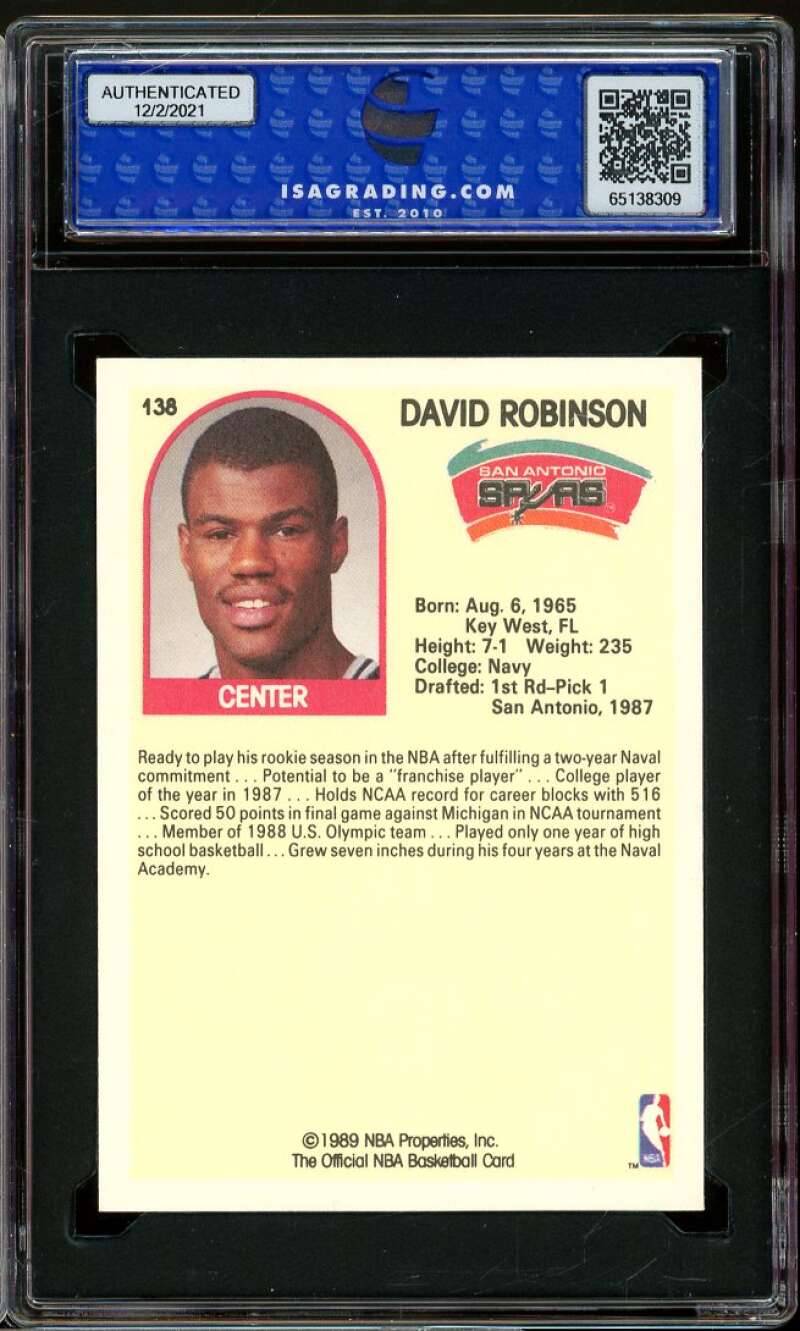 David Robinson Rookie Card 1989-90 Hoops #138 ISA 9 MINT Image 2