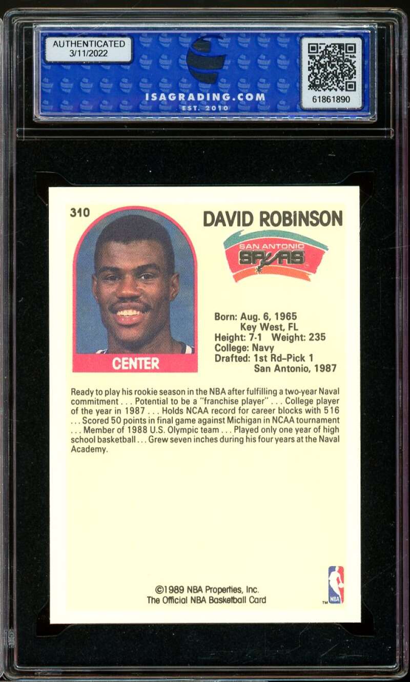 David Robinson Rookie Card 1989-90 Hoops #310 ISA 9 MINT Image 2