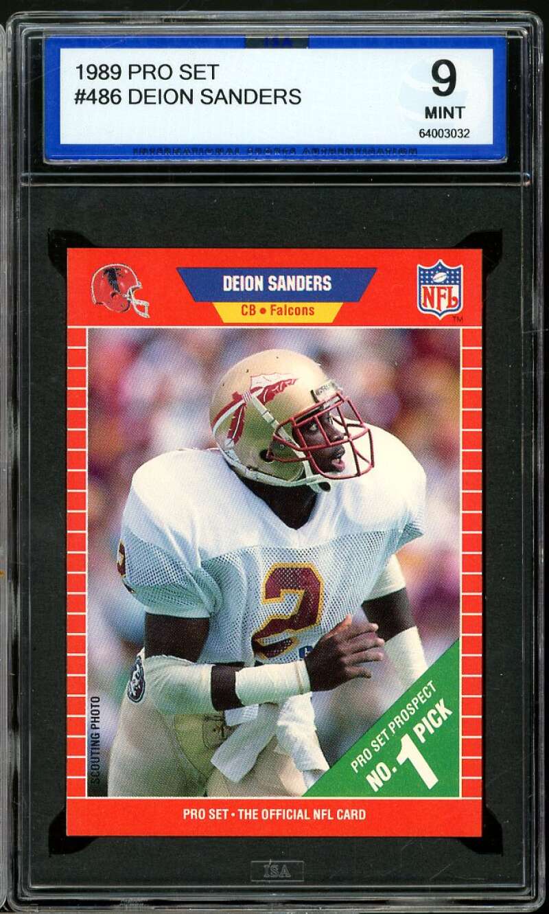 Deion Sanders Rookie Card 1989 Pro Set #486 ISA 9 MINT Image 1