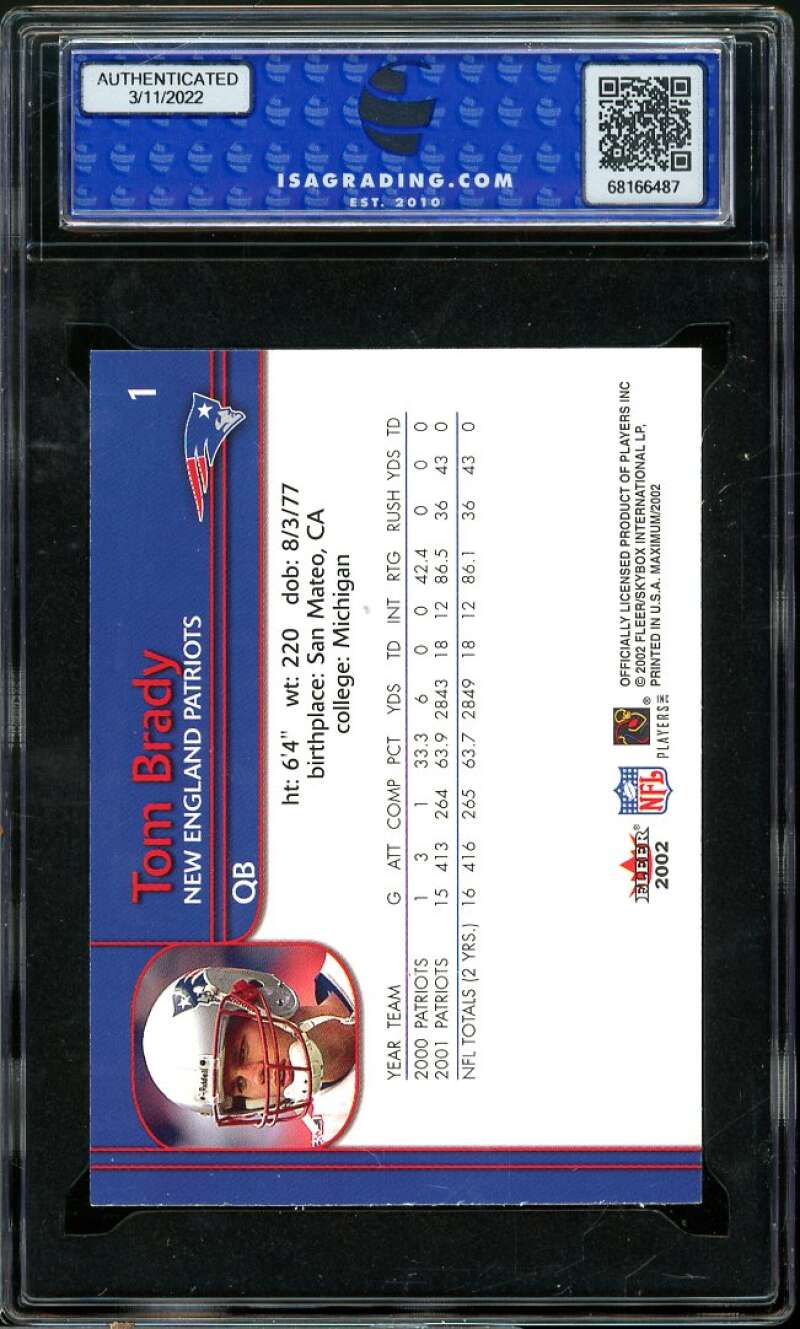 Tom Brady Card 2002 Fleer Maximum #1 ISA 9 MINT Image 2