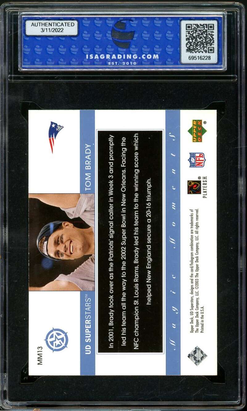 Tom Brady Card 2002 Upper Deck Superstars Magic Moments #MM13 ISA 9 MINT Image 2