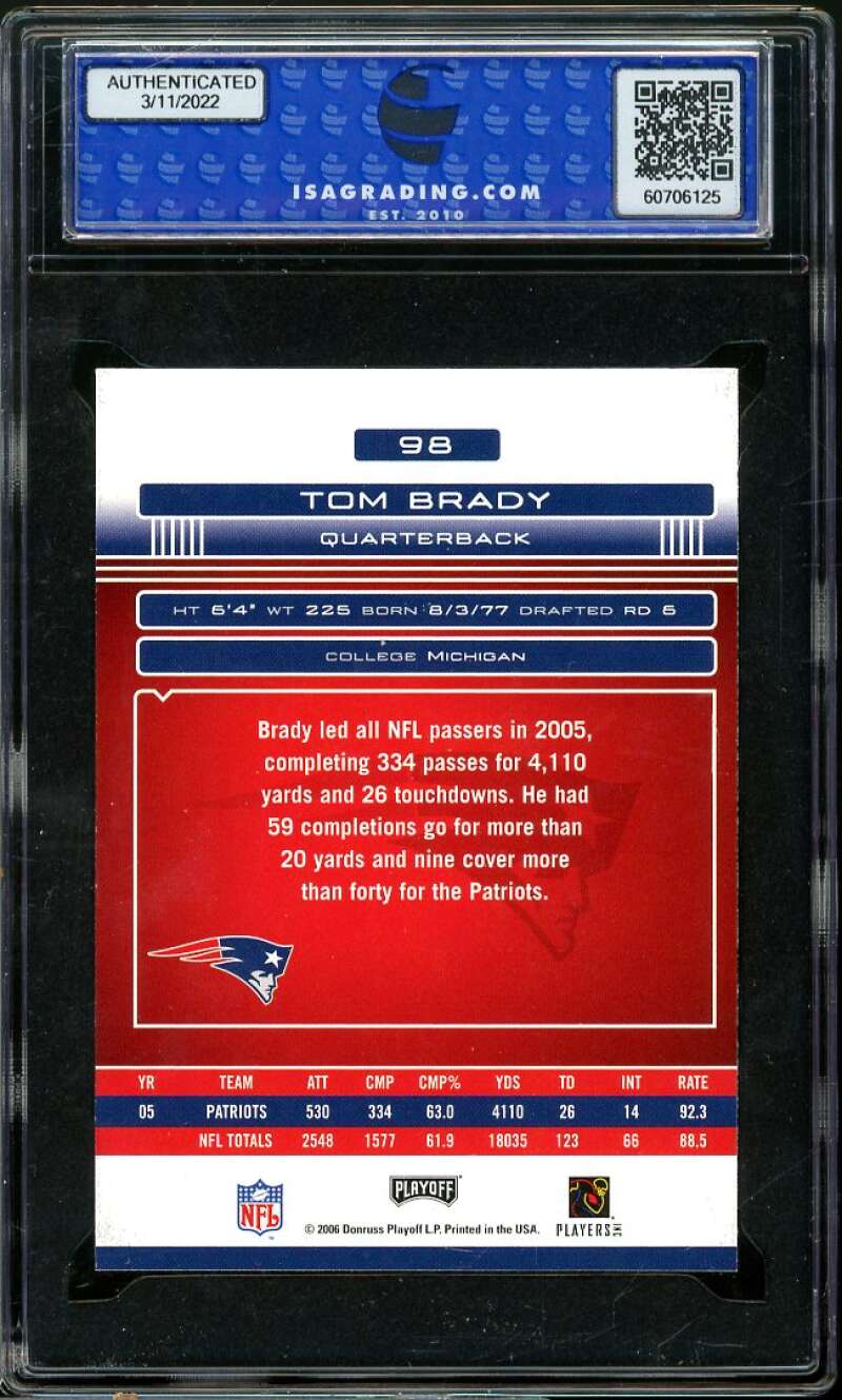 Tom Brady Card 2006 Playoff Absolute Memorabilia Retail #98 ISA 9 MINT Image 2