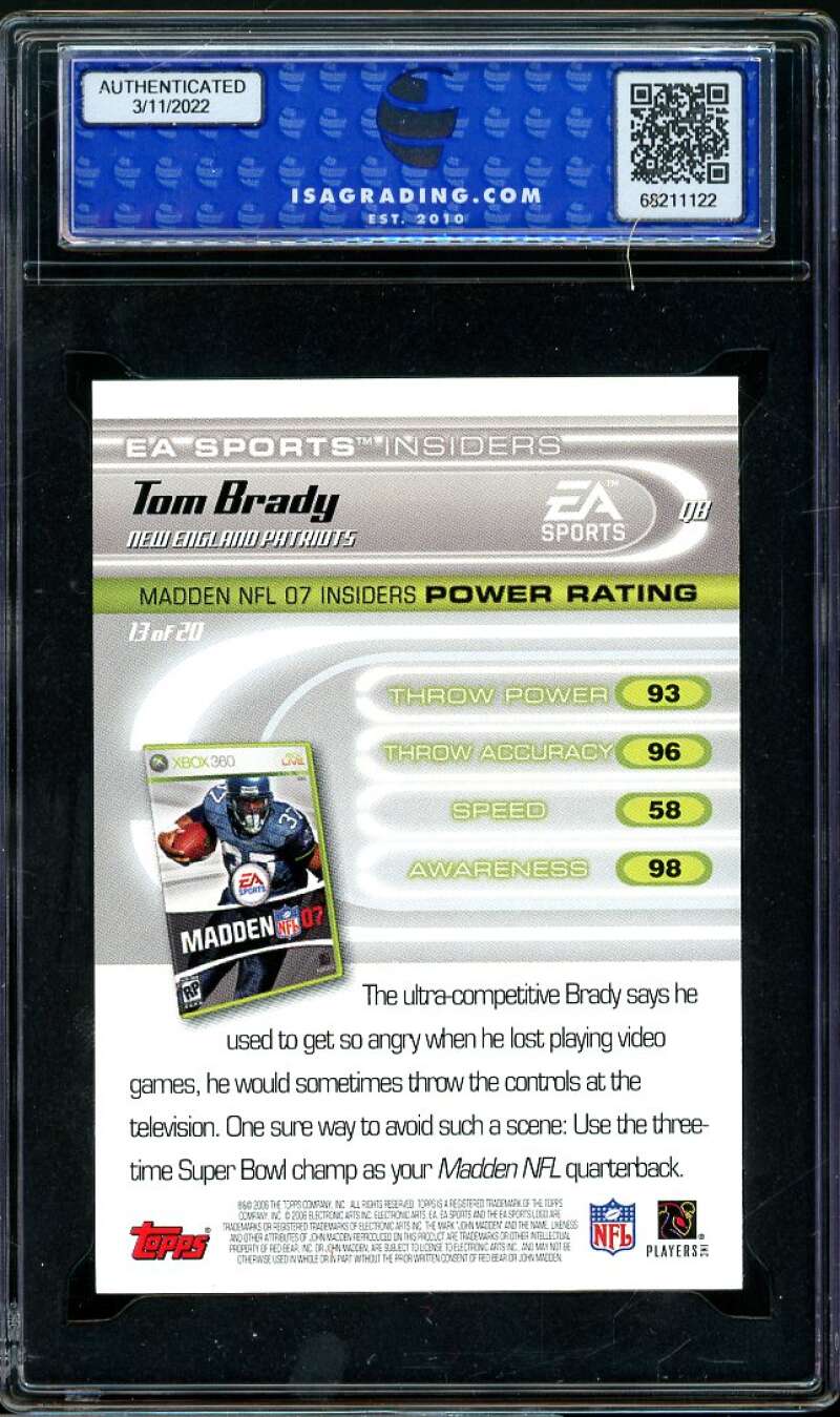 Tom Brady Card 2006 Topps EA Sports Madden 07 ISA 9 MINT Image 2