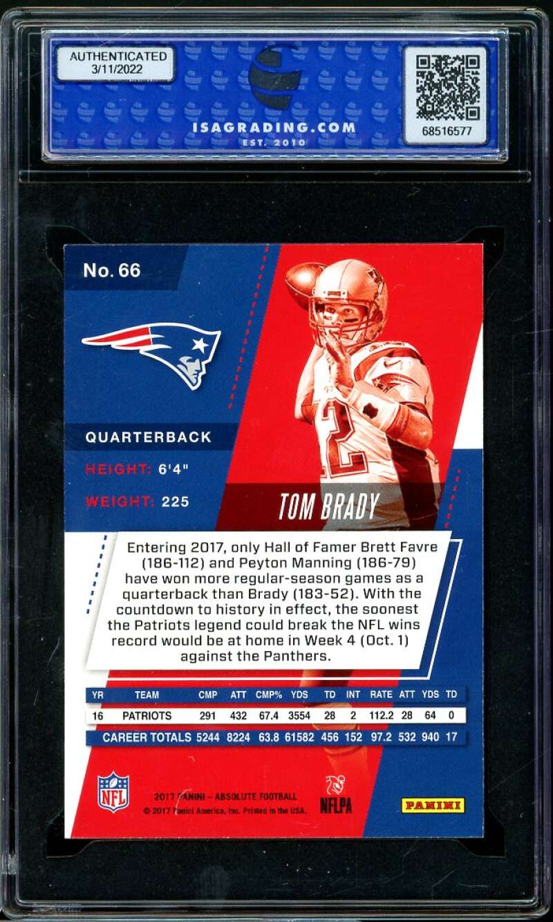 Tom Brady Card 2017 Panini Absolute #66 ISA 9 MINT Image 2