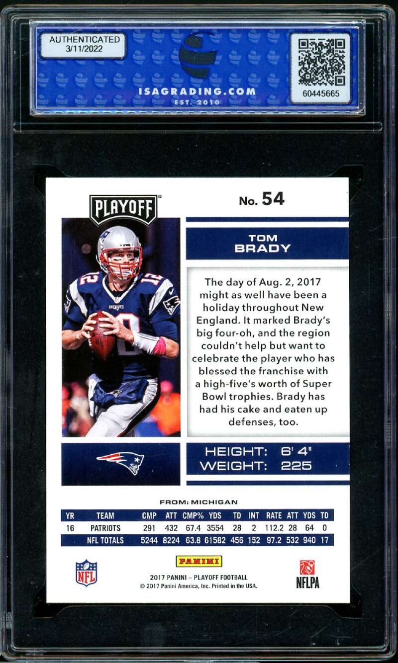 Tom Brady Card 2017 Panini Playoff #54 ISA 9 MINT Image 2