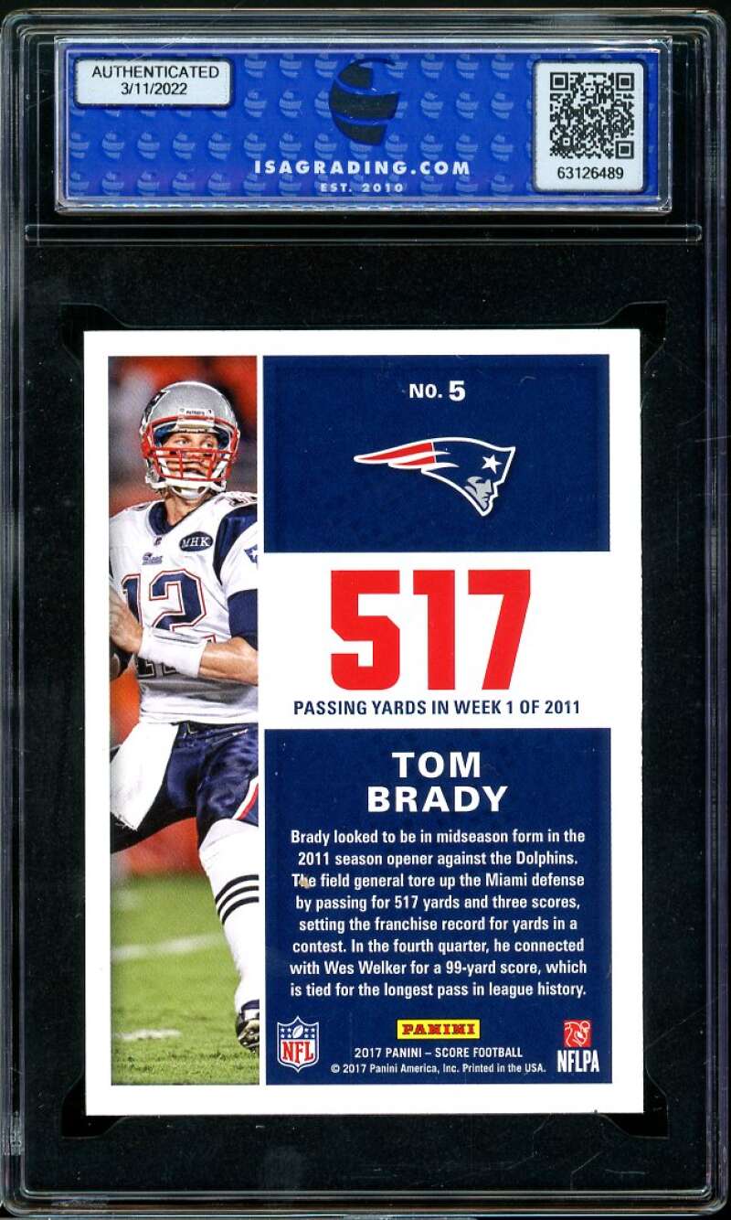 Tom Brady Card 2017 Panini Score Standout Numbers Red #5 ISA 9 MINT Image 2