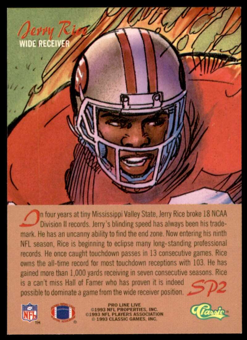 Jerry Rice Card 1993 Pro Line Live Illustrated #SP2 Image 2