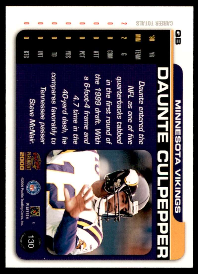 Daunte Culpepper Card 2000 Pacific Paramount Premiere Date #130 Image 2