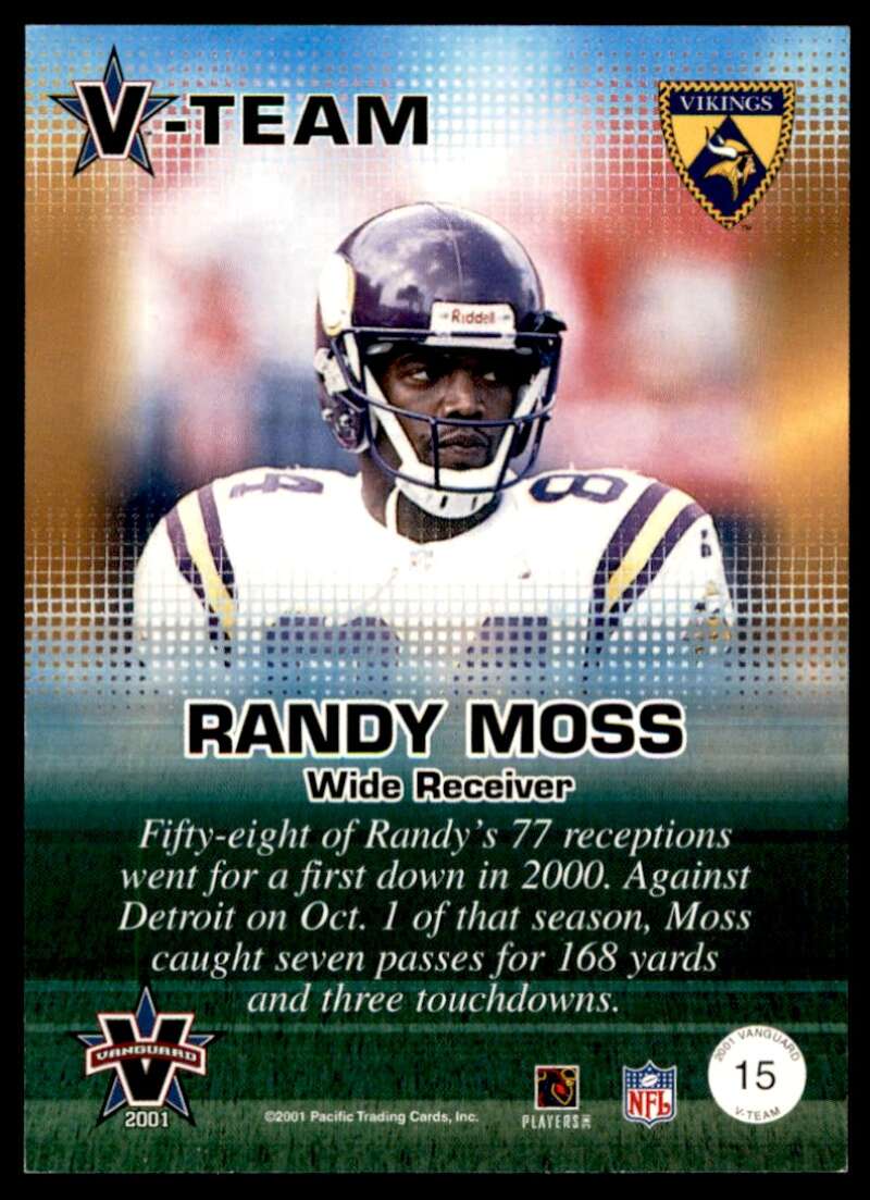 Randy Moss Card 2001 Pacific Vanguard V-Team #15 Image 2