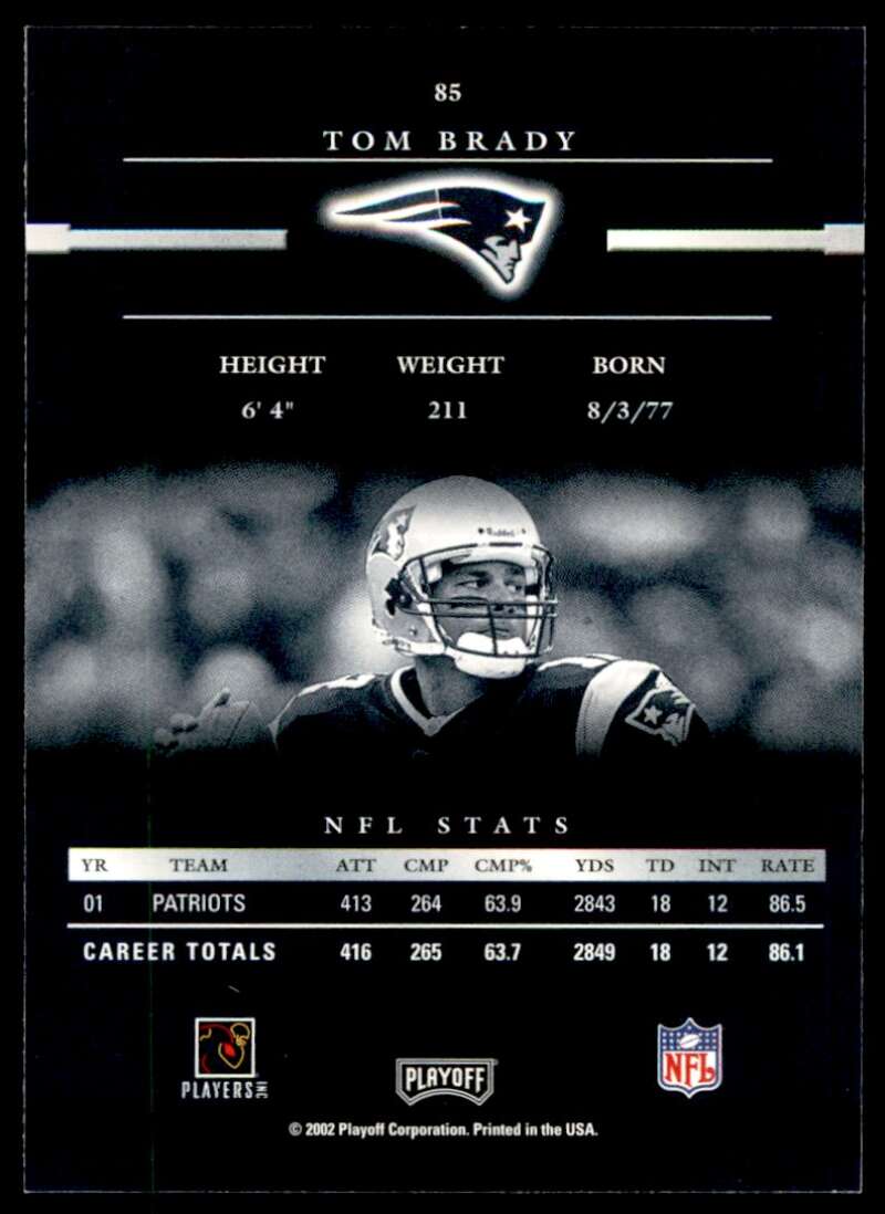 Tom Brady Card 2002 Playoff Prestige #85 Image 2