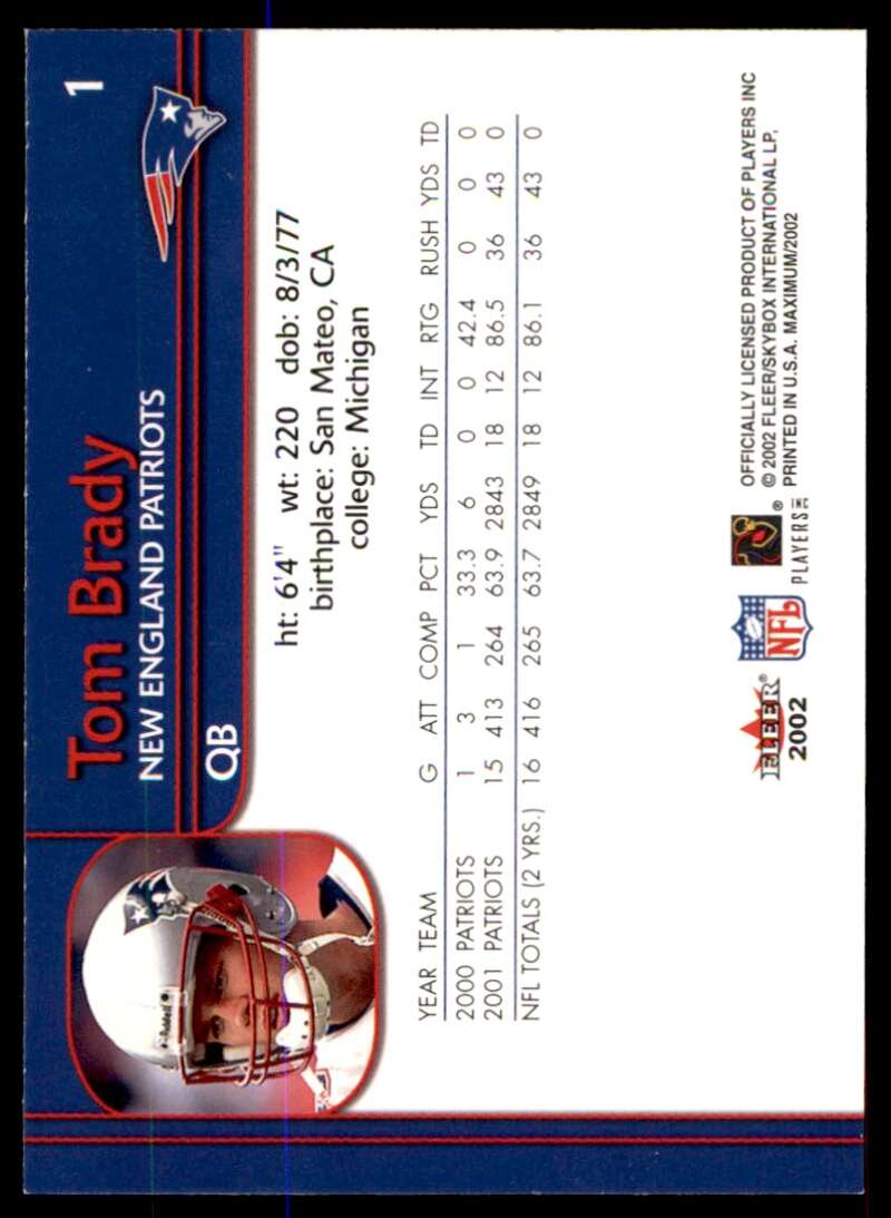 Tom Brady Card 2002 Fleer Maximum #1 Image 2