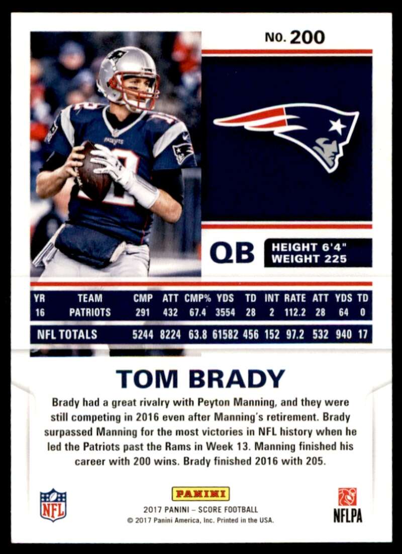 Tom Brady Card 2017 Panini Score #200 Image 2