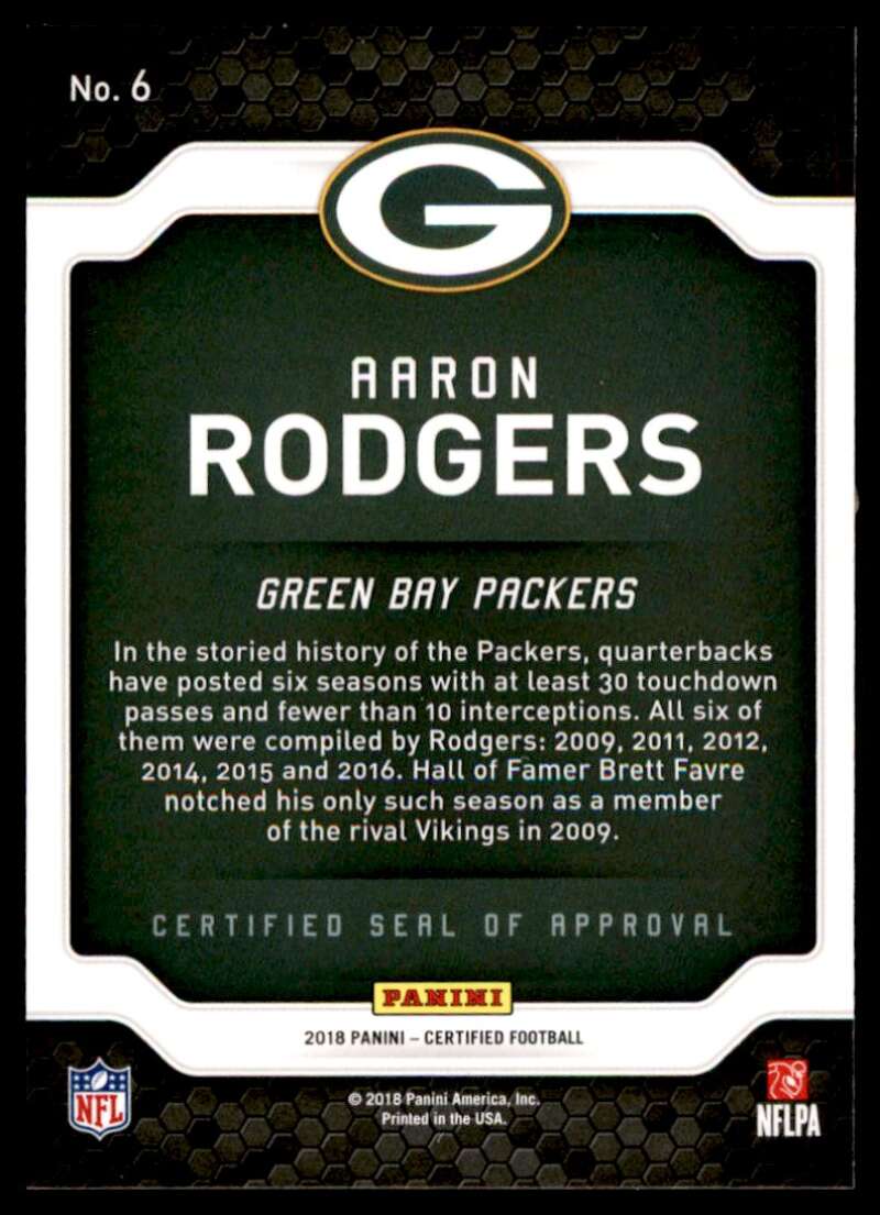 Aaron Rodgers Card 2018 Panini Certified Seal of Approval Mirror Red #6 Image 2