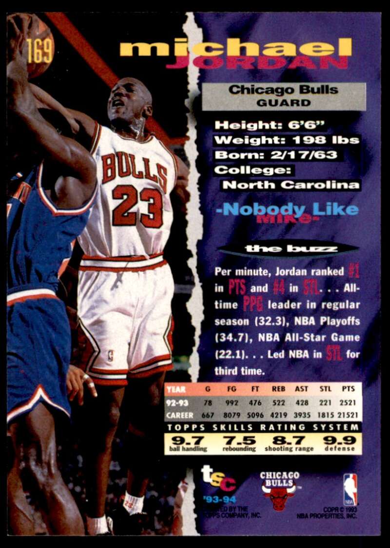 Michael Jordan Card 1993-94 Stadium Club #169 Image 2