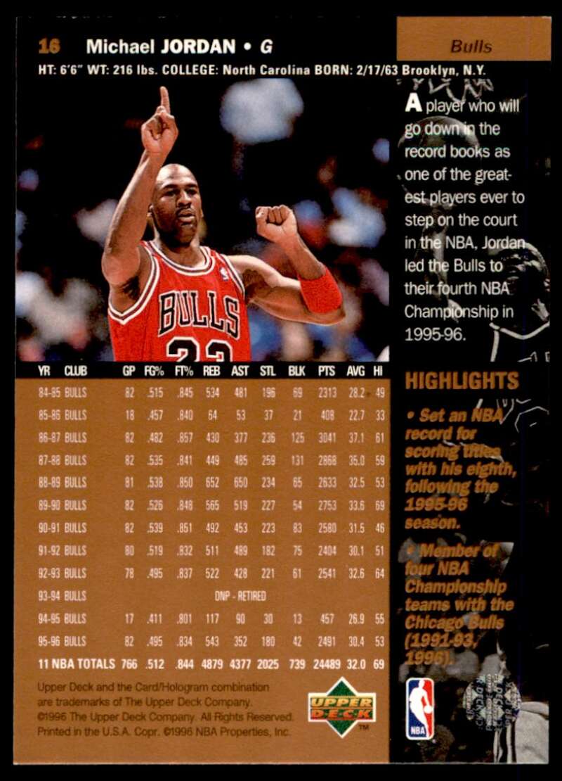 Michael Jordan Card 1996-97 Upper Deck #16 Image 2