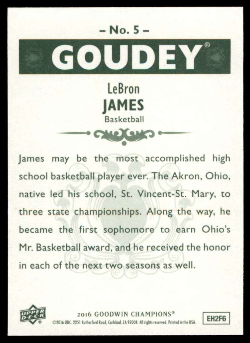 Lebron James Card 2016 Goodwin Champions #5 Image 2