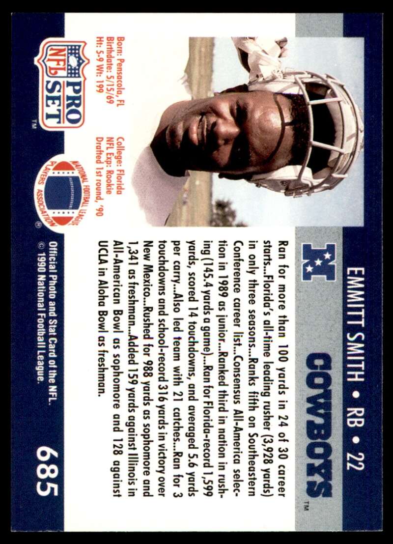 Emmitt Smith Rookie Card 1990 Pro Set #685 Image 2