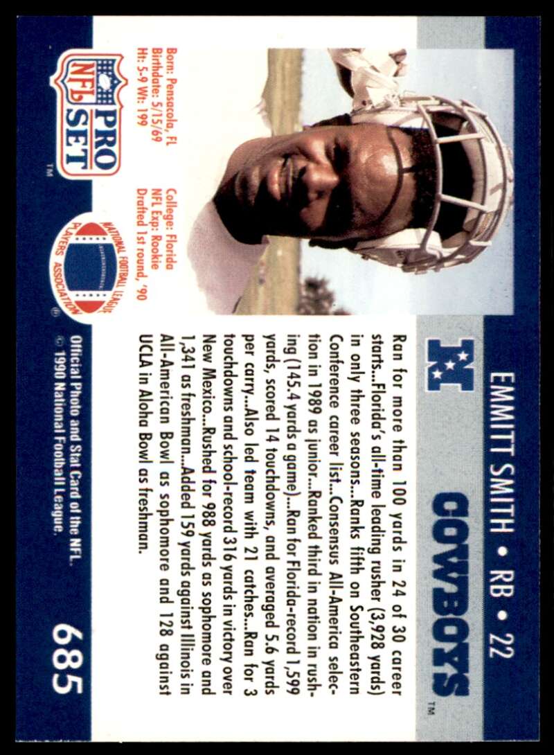 Emmitt Smith Rookie Card 1990 Pro Set #685 Image 2