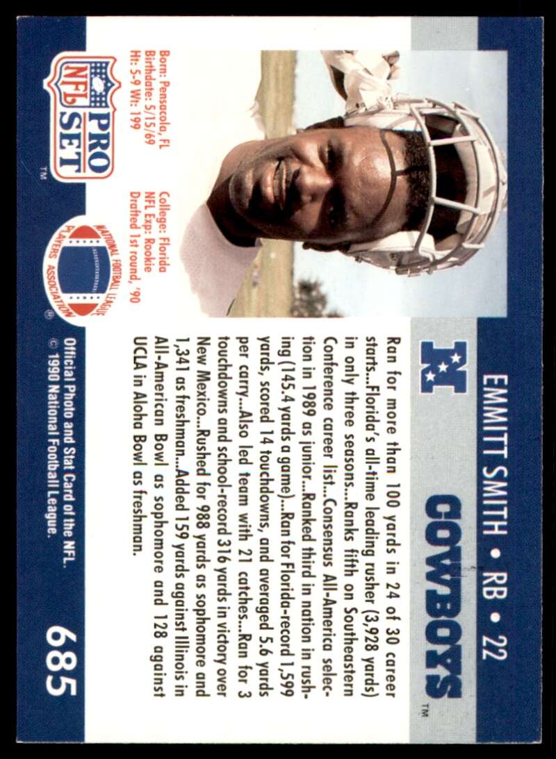 Emmitt Smith Rookie Card 1990 Pro Set #685 Image 2