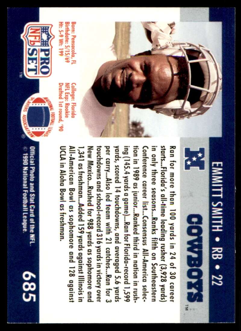 Emmitt Smith Rookie Card 1990 Pro Set #685 Image 2