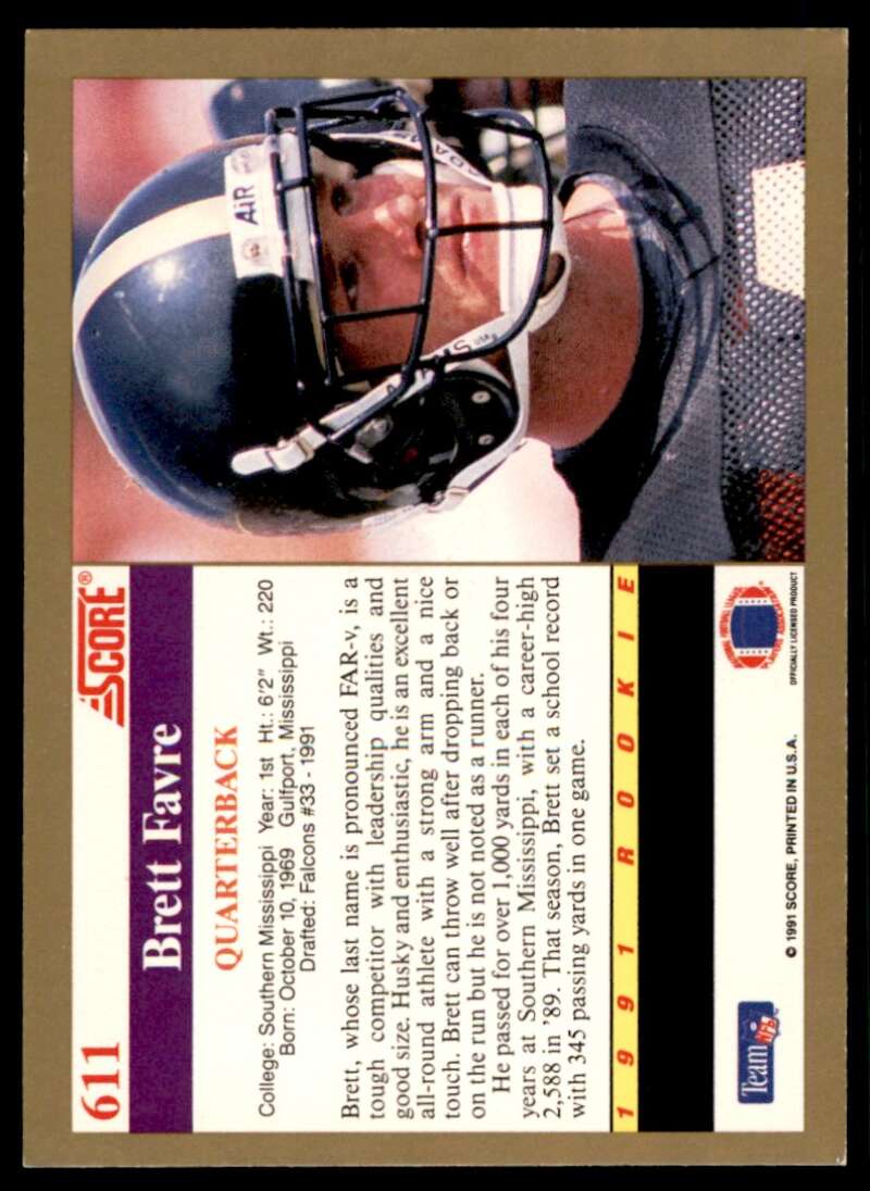 Brett Favre Rookie Card 1991 Score #611 Image 2