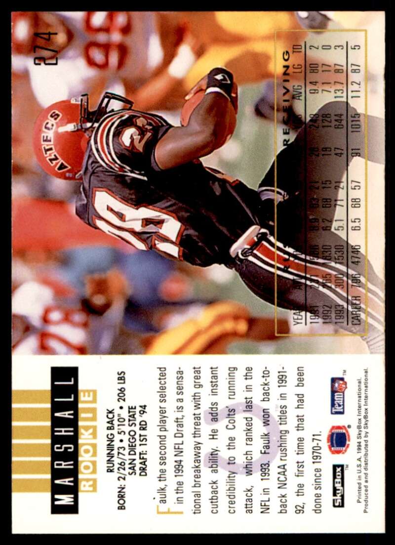 Marshall Faulk Rookie Card 1994 SkyBox Impact #274 Image 2