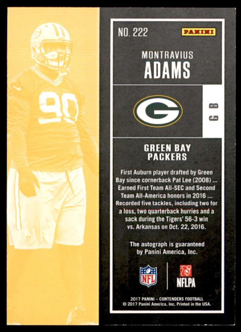 Montravius Adams Rookie 2017 Panini Contenders Rookie Ticket Autographs #222 Image 2