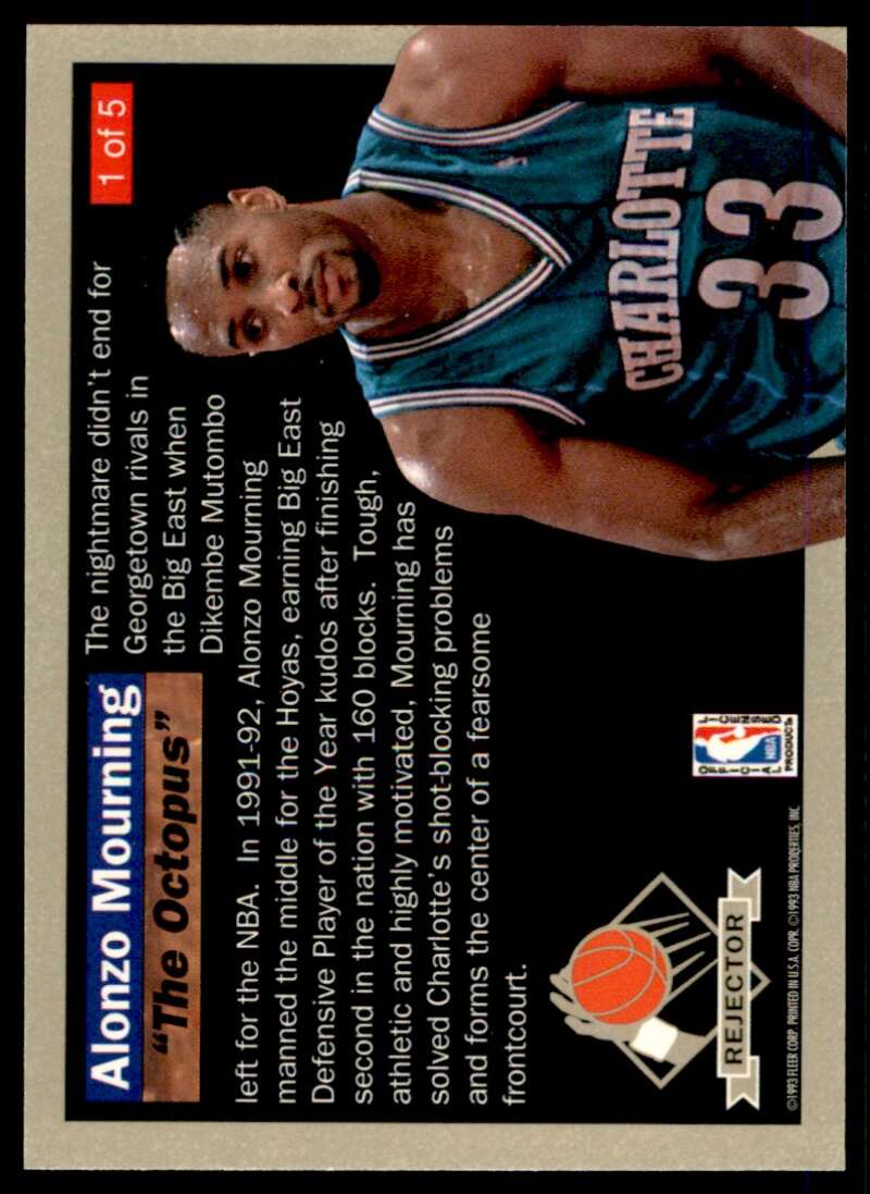 Alonzo Mourning Rookie Card 1992-93 Ultra Rejectors #1 Image 2