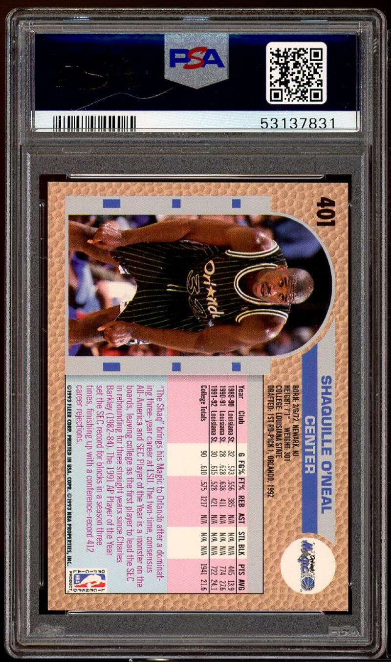 Shaquille O'Neal Rookie Card 1992-93 Fleer #401 PSA 9 Image 2