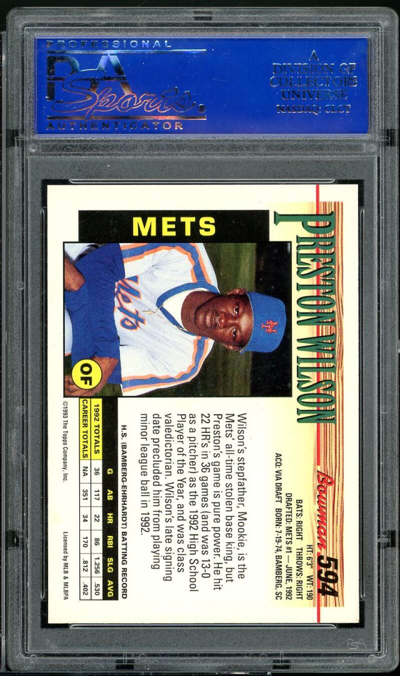 Preston Wilson Rookie Card 1993 Bowman #594 PSA 9 Image 2