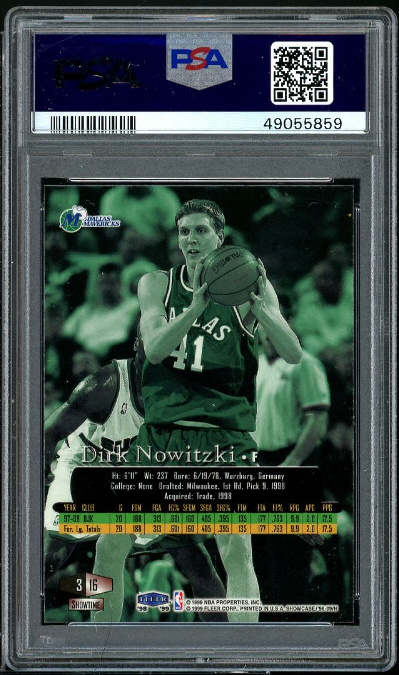 Dirk Nowitzki Rookie Card 1998-99 Flair Showcase Row 3 #16 PSA 7 Image 2