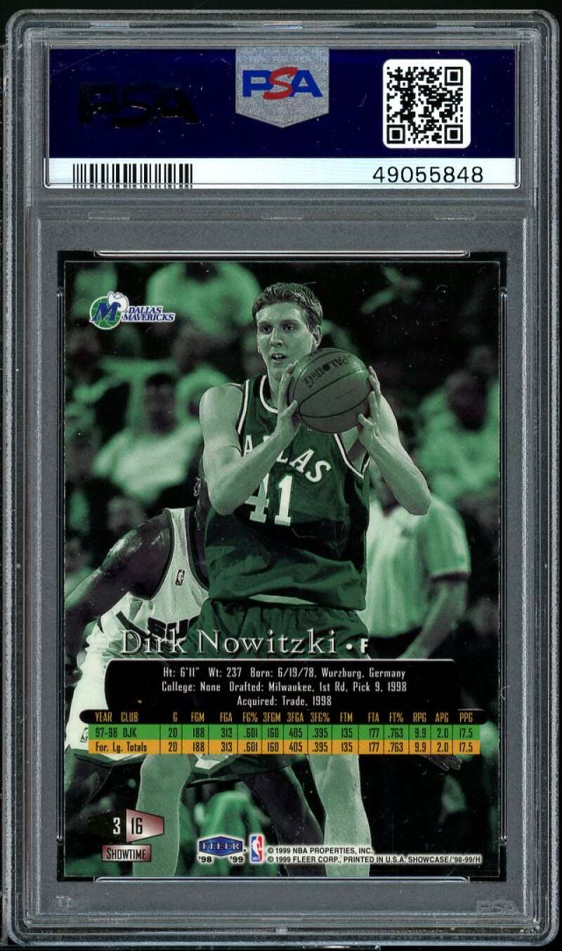 Dirk Nowitzki Rookie Card 1998-99 Flair Showcase Row 3 #16 PSA 7 Image 2