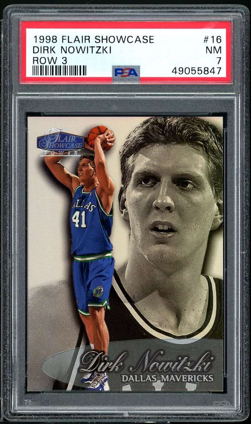 Dirk Nowitzki Rookie Card 1998-99 Flair Showcase Row 3 #16 PSA 7 Image 1