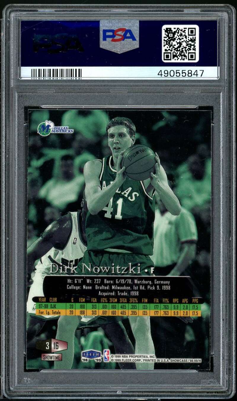 Dirk Nowitzki Rookie Card 1998-99 Flair Showcase Row 3 #16 PSA 7 Image 2