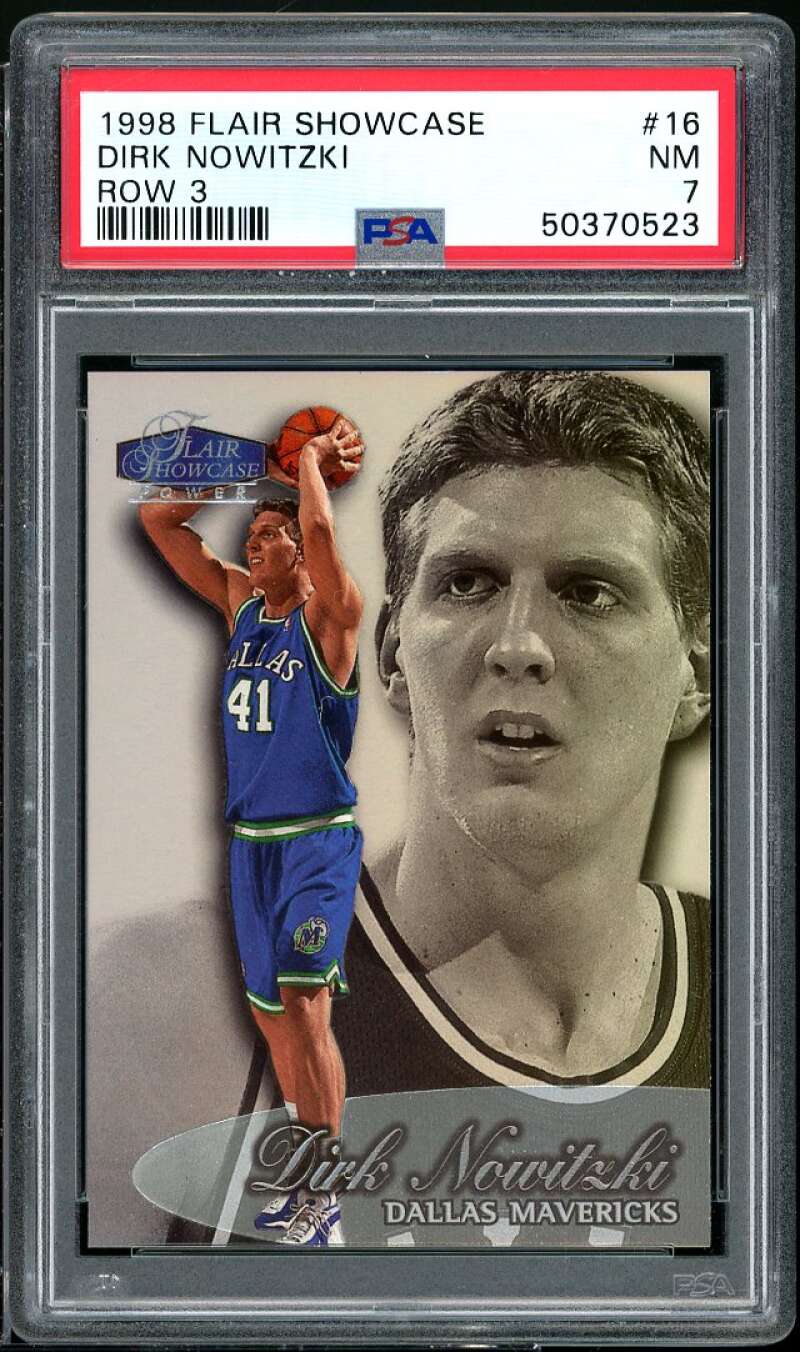 Dirk Nowitzki Rookie Card 1998-99 Flair Showcase Row 3 #16 PSA 7 Image 1