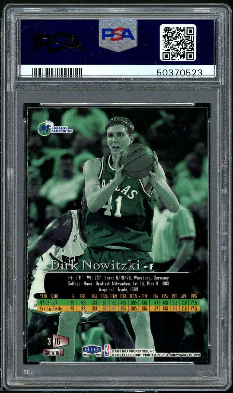 Dirk Nowitzki Rookie Card 1998-99 Flair Showcase Row 3 #16 PSA 7 Image 2