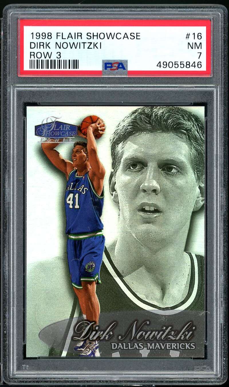 Dirk Nowitzki Rookie Card 1998-99 Flair Showcase Row 3 #16 PSA 7 Image 1