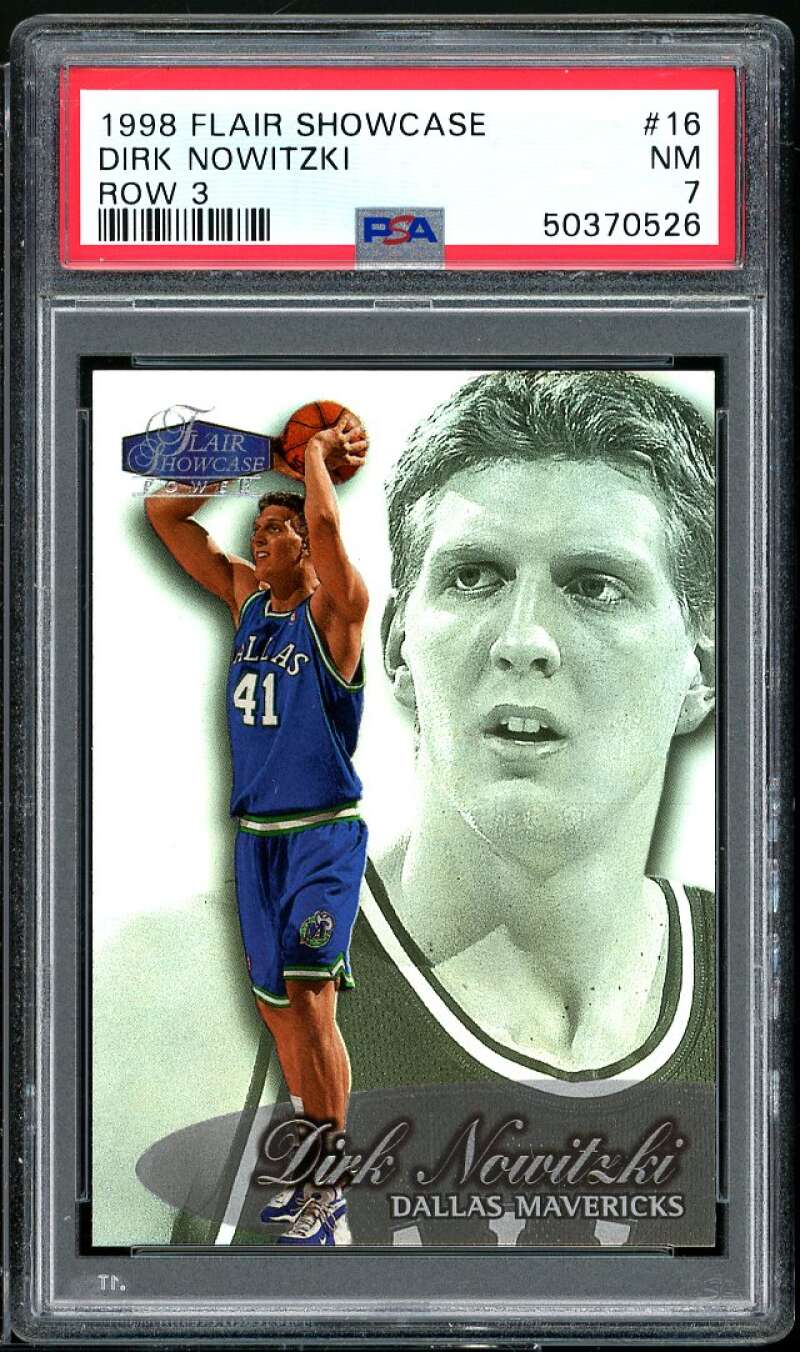 Dirk Nowitzki Rookie Card 1998-99 Flair Showcase Row 3 #16 PSA 7 Image 1