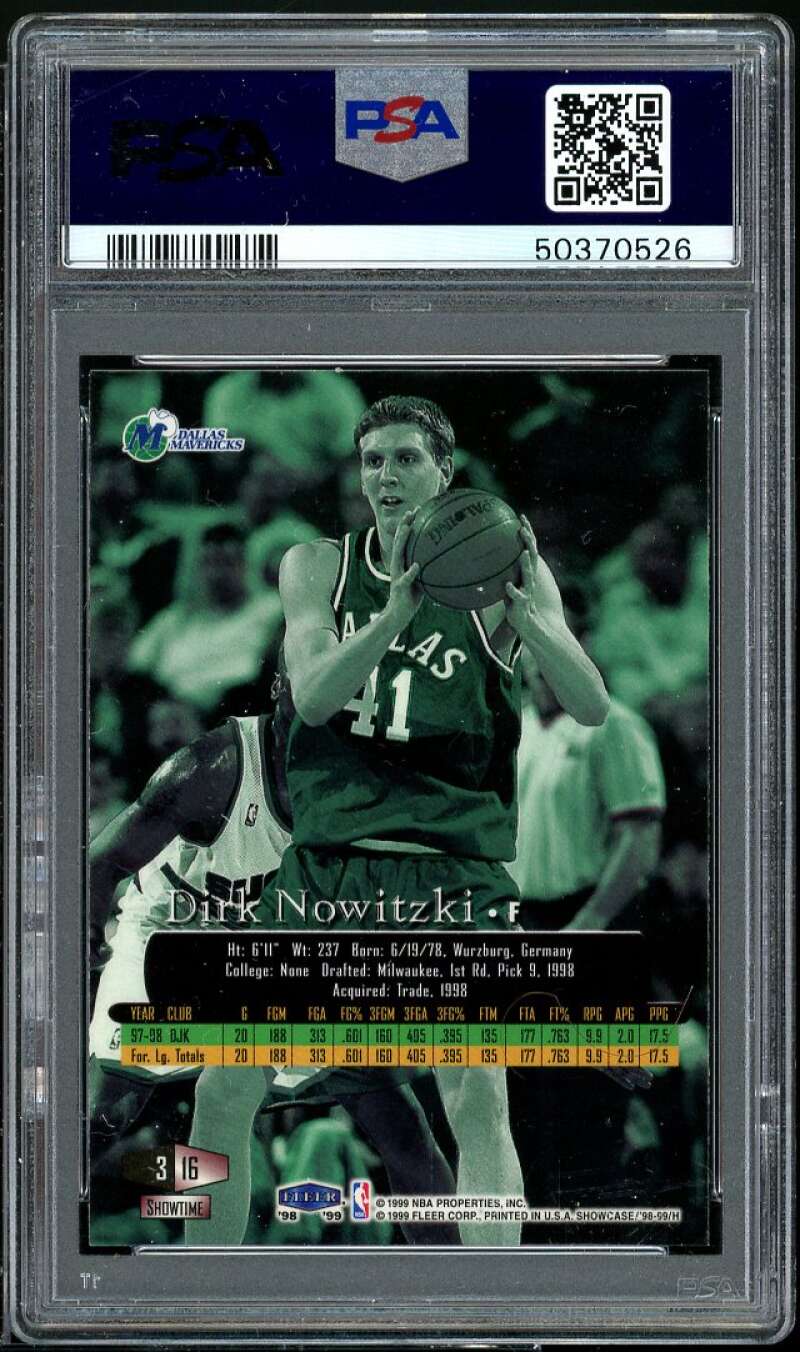 Dirk Nowitzki Rookie Card 1998-99 Flair Showcase Row 3 #16 PSA 7 Image 2