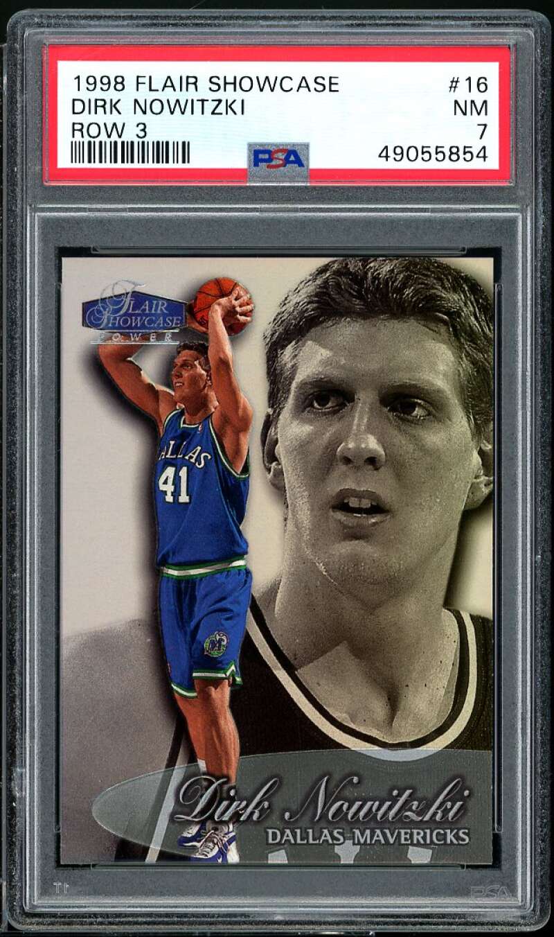 Dirk Nowitzki Rookie Card 1998-99 Flair Showcase Row 3 #16 PSA 7 Image 1