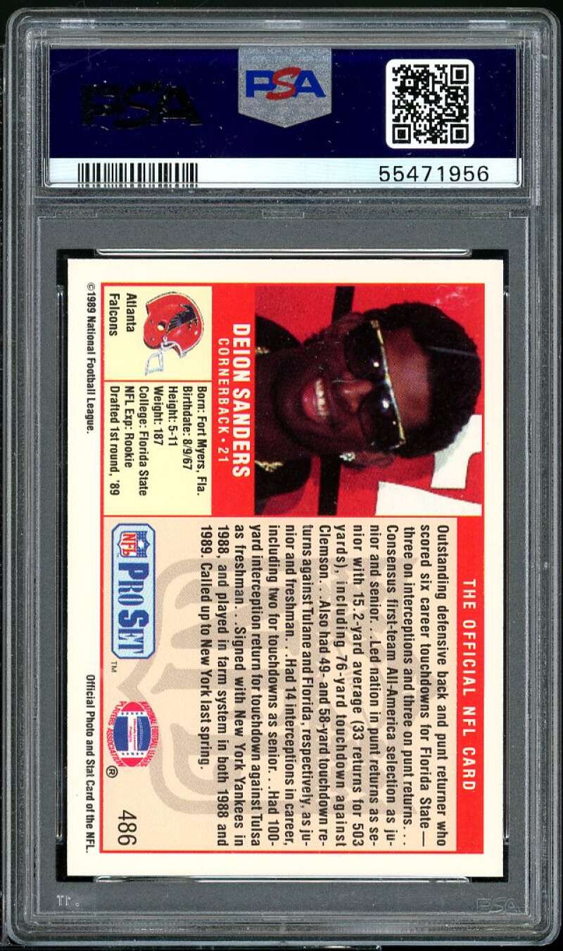 Deion Sanders Rookie Card 1989 Pro Set #486 PSA 8 Image 2