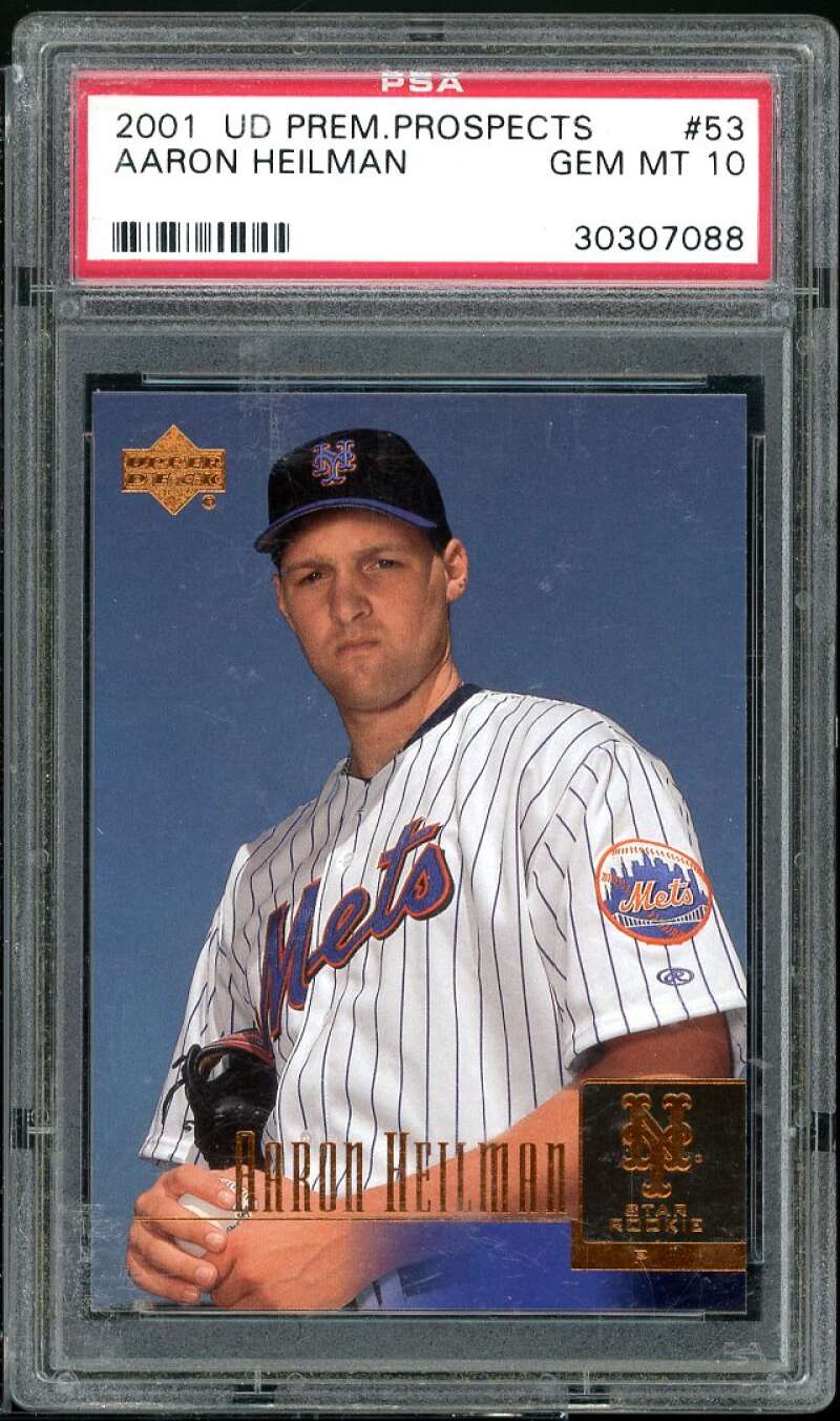 Aaron Heilman Rookie Card 2001 Upper Deck Prospect Premieres #53 PSA 10 Image 1