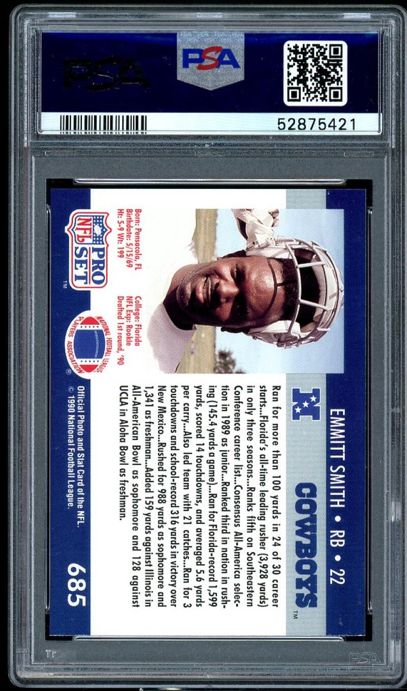 1990 Pro Set #685 EMMITT SMITH Dallas Cowboys Rookie Card PSA 9 Image 2