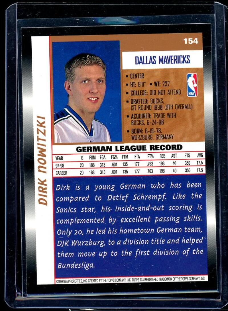 Dirk Nowitzki Rookie Card 1998-99 Topps #154 Image 2