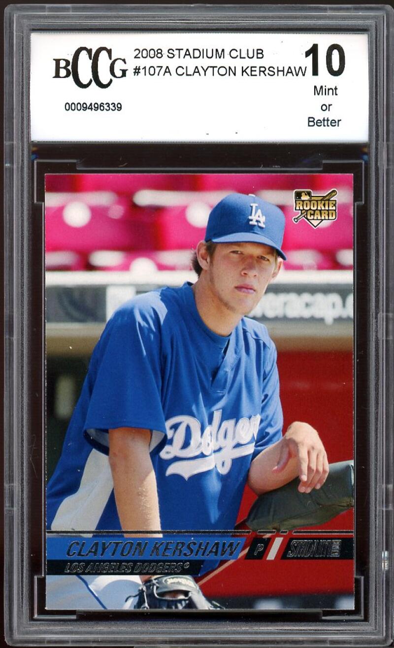 2008 stadium club #107a CLAYTON KERSHAW los angeles dodgers rookie BGS BCCG 10 Image 1