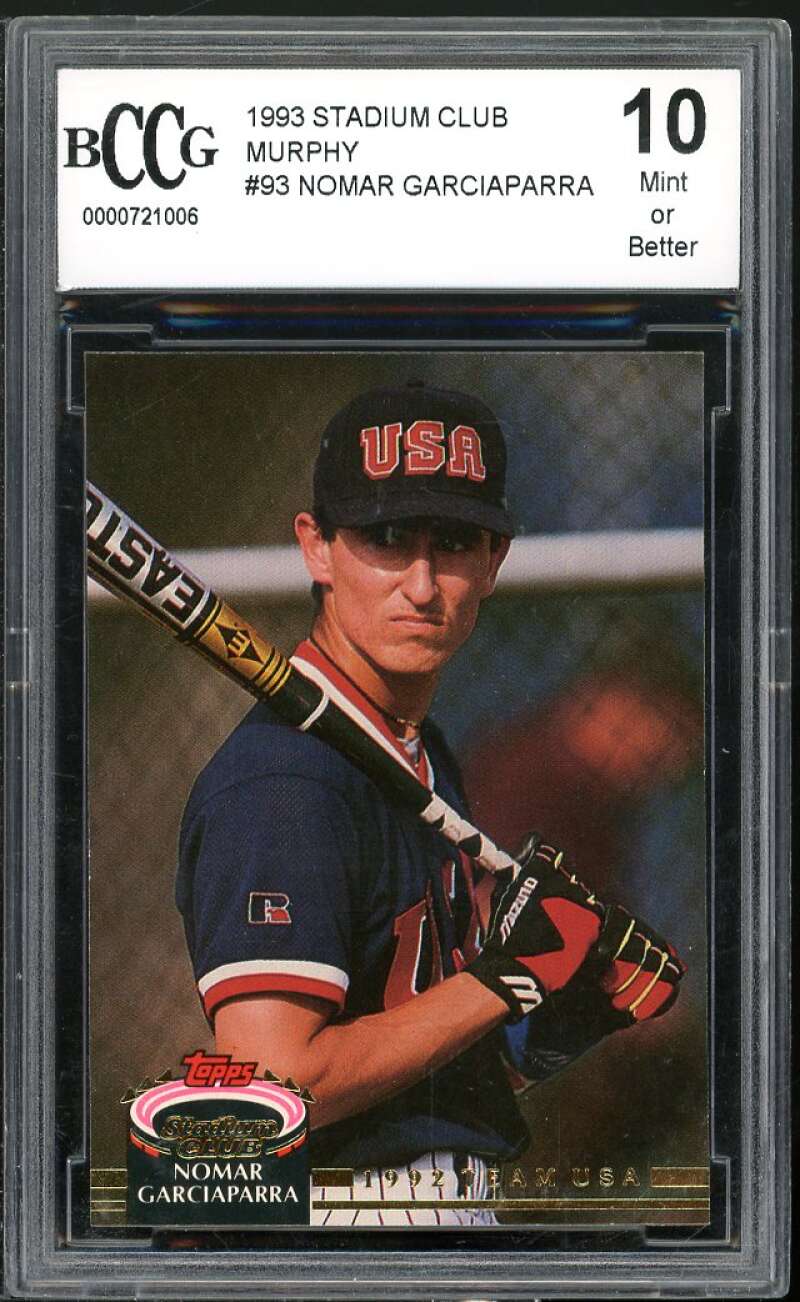 1993 Stadium Club Murphy #93 Nomar Garciaparra Rookie Card BGS BCCG 10 MINT+ Image 1