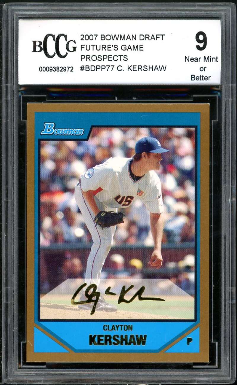 2007 Bowman Draft Futures Gold #77 Clayton Kershaw Rookie BGS BCCG 9 Near Mint+ Image 1