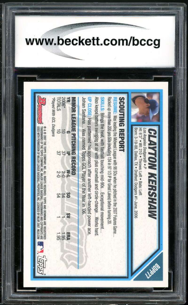 2007 Bowman Draft Futures Gold #77 Clayton Kershaw Rookie BGS BCCG 9 Near Mint+ Image 2